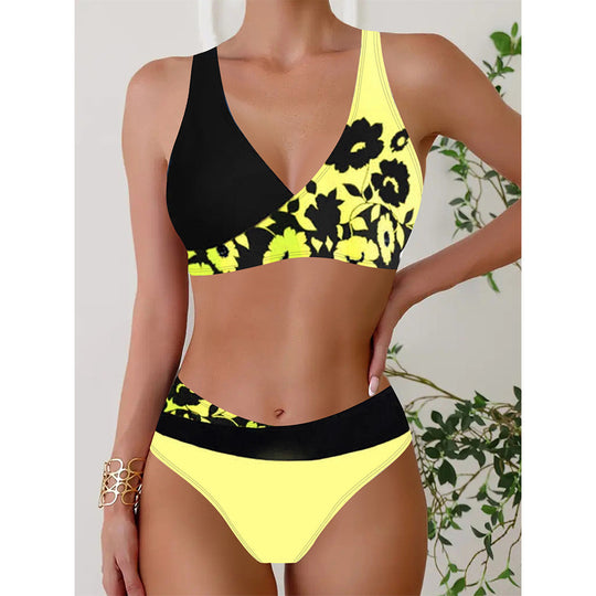 Damen Badeset mit glänzendem floralem Muster EB