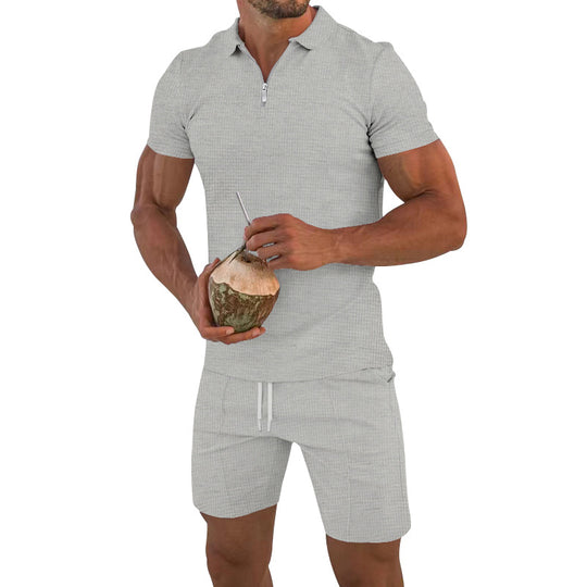 Herren lässiges Kurzarm-Set mit strukturiertem Polo und modischen Shorts EB