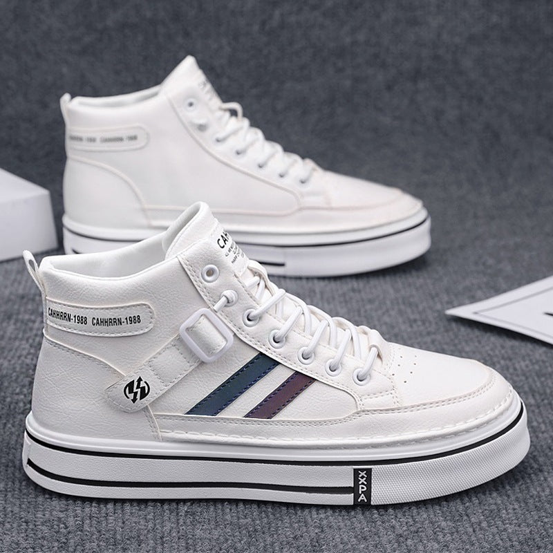 Unisex Mid-Top Street-Sneaker mit verstärkter Cupsohle, dekorativem Gurt und gepolstertem Knöchelkragen EB