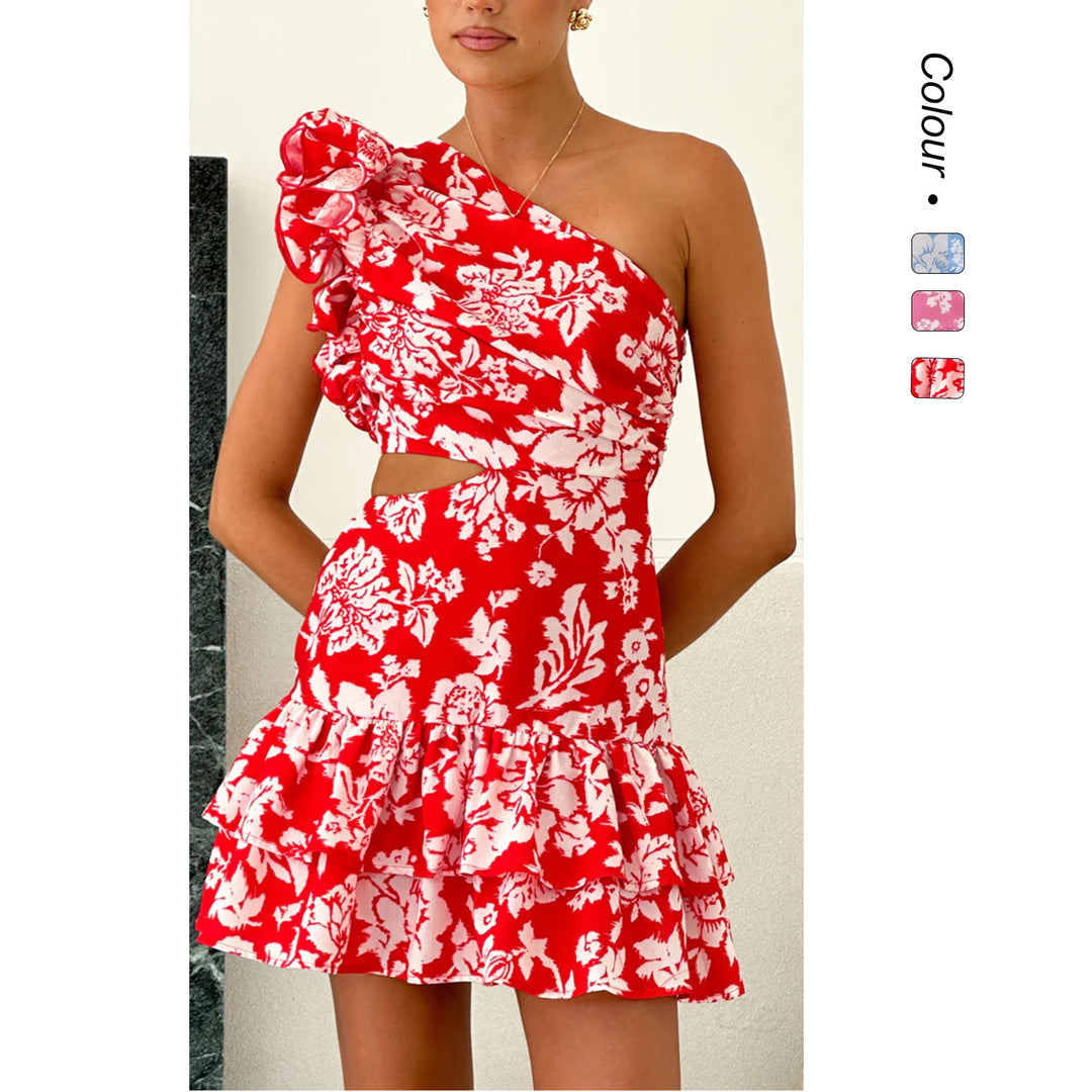 Damen Wickelkleid mit asymmetrischem Design und voluminösen Rüschen EB