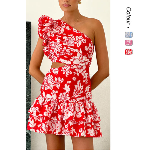 Damen Wickelkleid mit asymmetrischem Design und voluminösen Rüschen EB
