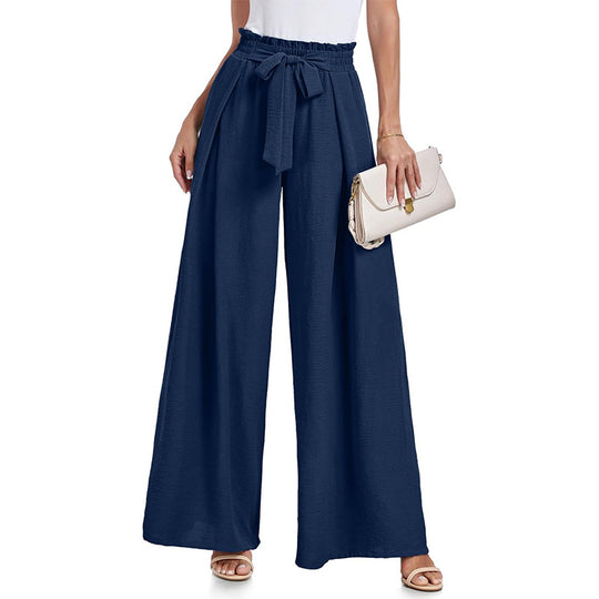 Damen weite Hochbundhose mit Taillengürtel und fließendem Stoff EB