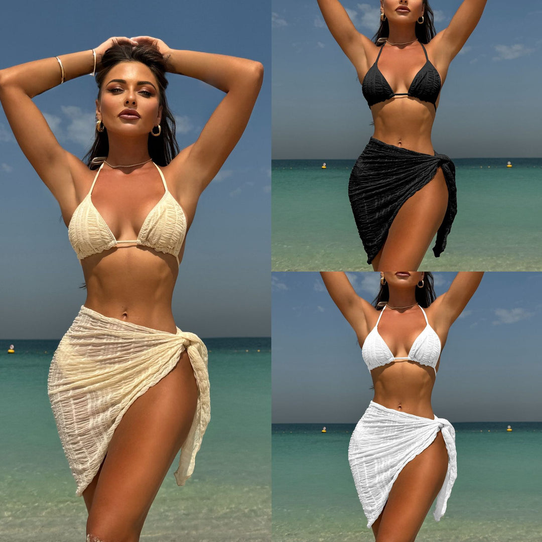 Damen Triangel-Bikini-Set mit strukturierter Oberfläche und verspieltem Rock EB