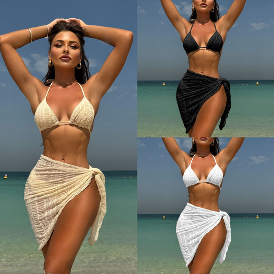 Damen Triangel-Bikini-Set mit strukturierter Oberfläche und verspieltem Rock EB