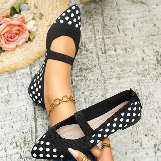Damen Ballerinas mit punktiertem Design und elastischem Fesselriemen EB