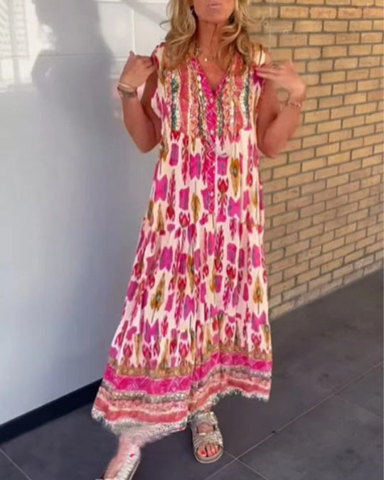 Damen Maxikleid mit buntem Muster und eleganter Stickerei Heidi-Mode