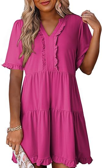 Damen luftiges Sommerkleid mit Rüschendetails EB