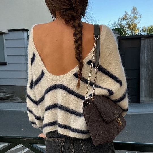 Damen nan oversized Mohair-Strickpullover mit weitem Carmen-Boat-Ausschnitt und flauschiger Struktur EB