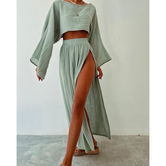 Damen Zweiteiliges Maxikleid mit Off-Shoulder-Design und Schlitz EB