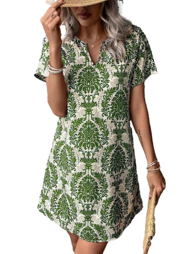 Damen Casual Kleid mit floralen Mustern und einem eleganten V-Ausschnitt EB