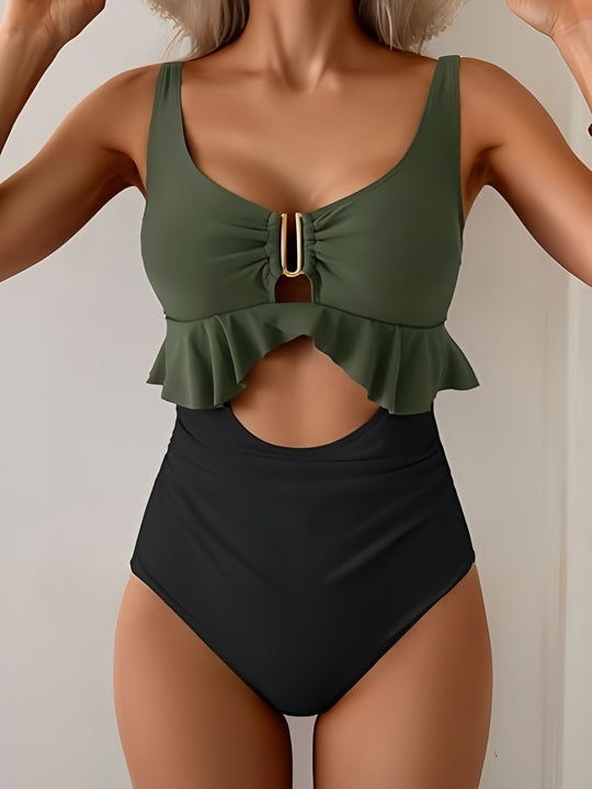 Damen Hochgeschnittenes Bikini-Set mit Rüschendetails EB