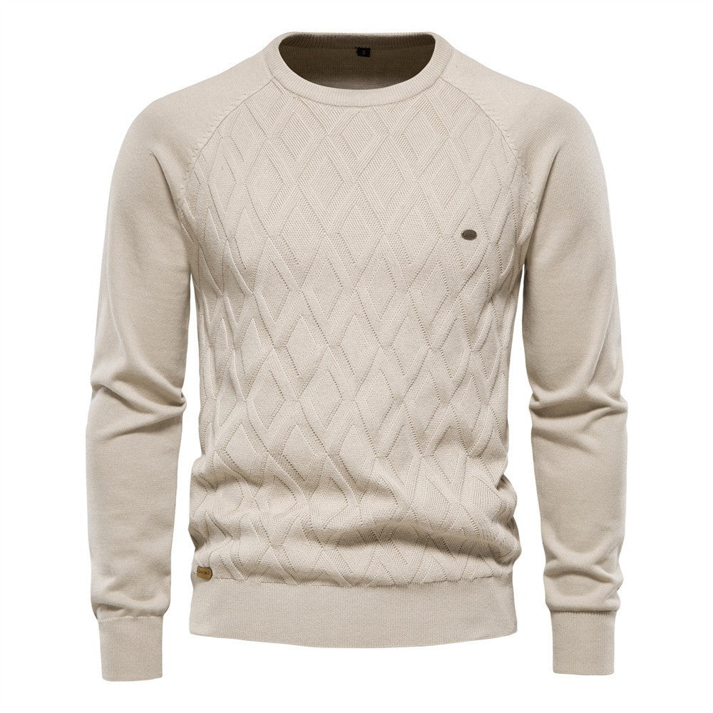 Herren Strickpullover mit strukturierter Rautenmuster-Optik und modischem Rundhalsausschnitt EB