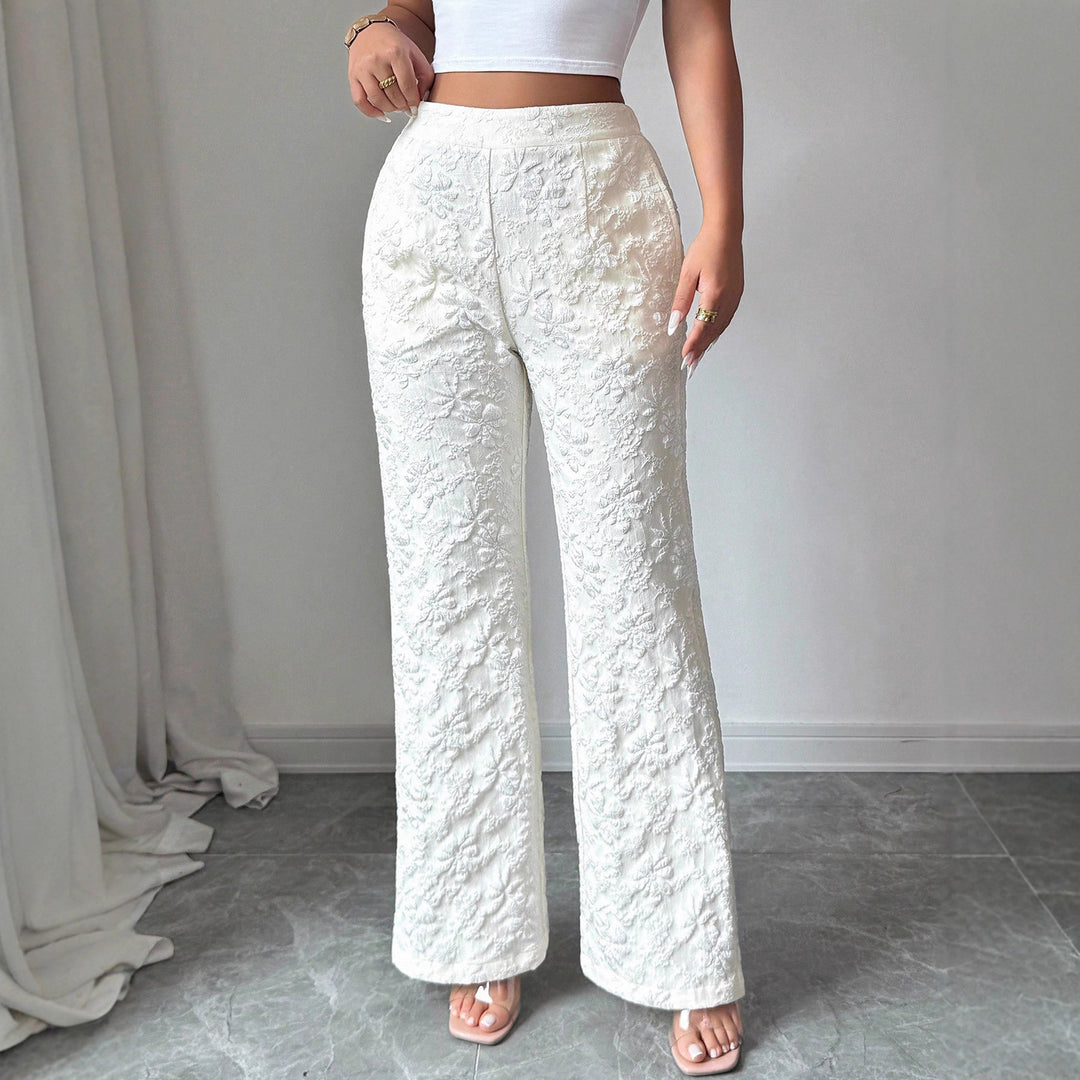 Damen Elegante Stoffhose mit hochgezogenem Schnitt und floralem Muster EB