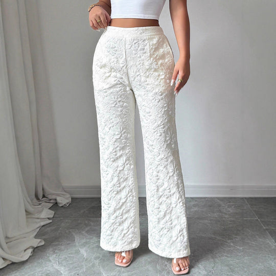 Damen Elegante Stoffhose mit hochgezogenem Schnitt und floralem Muster EB