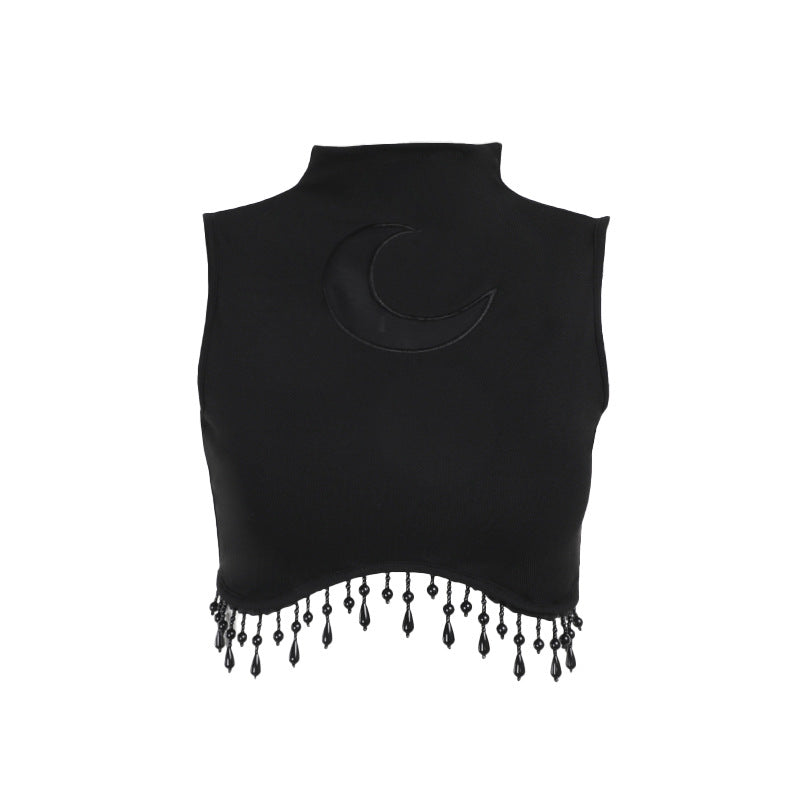 Damen elegantes Crop-Top mit Perlenverzierungen EB