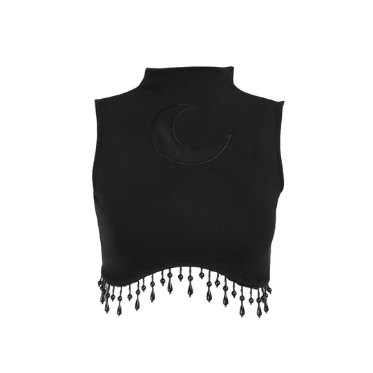 Damen elegantes Crop-Top mit Perlenverzierungen EB
