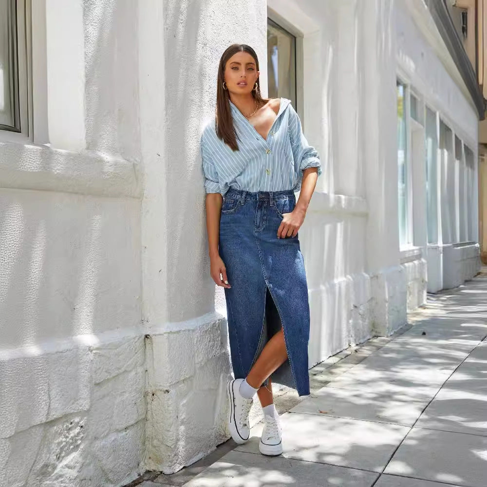 Damen Jeansrock mit modischem Schlitz und lässigem Schnitt EB