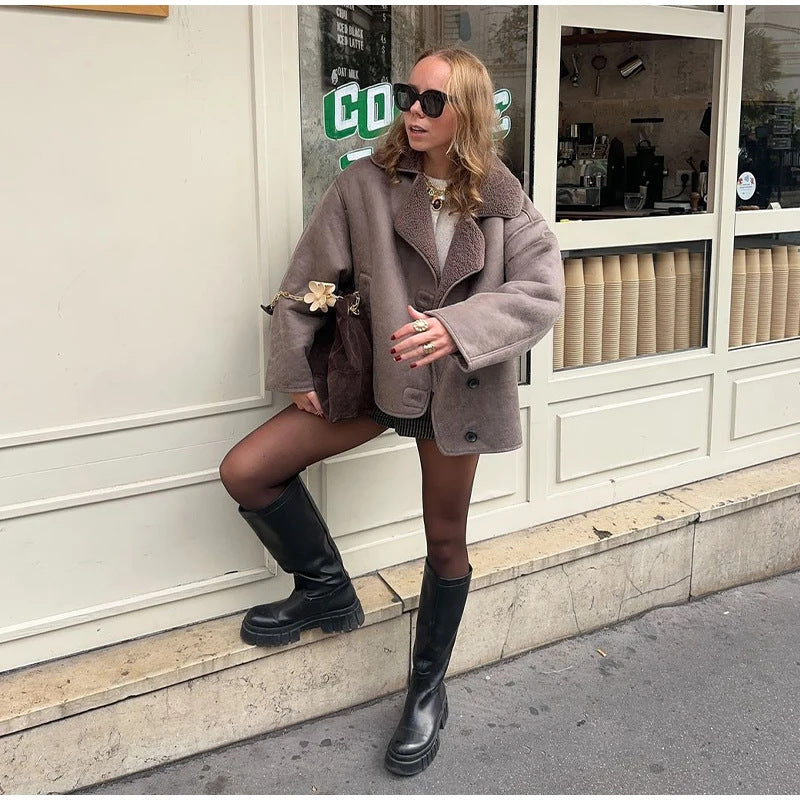 Damen Kunstlederjacke mit Teddyfutter EB