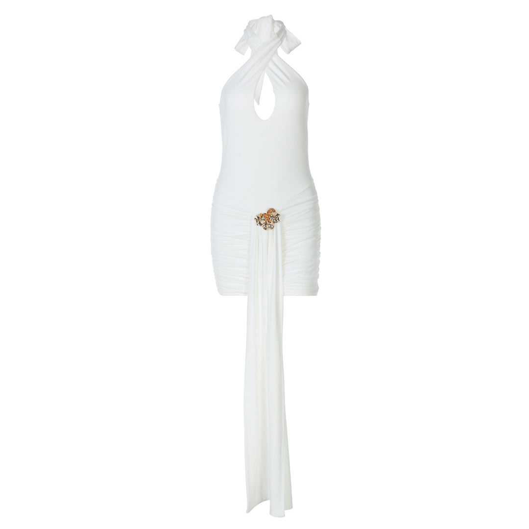 Damen Charmantes Minikleid mit Drapierung und tiefem Ausschnitt EB