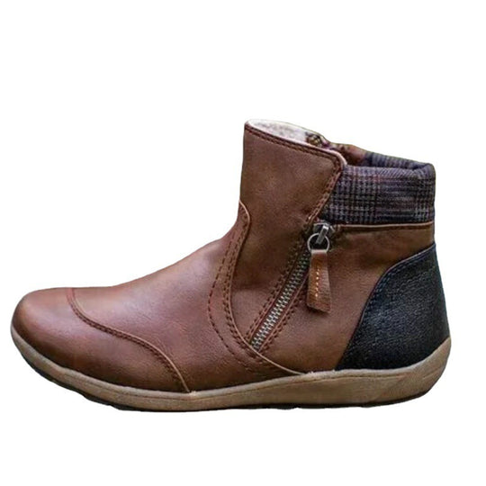 Damen nan lederoptik gefütterte Stiefelette mit seitlichem Reißverschluss und rutschfester Laufsohle EB