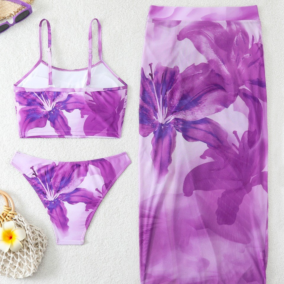 Damen Bikini-Set mit floralem Balconette-Oberteil und transparentem Wickelrock EB