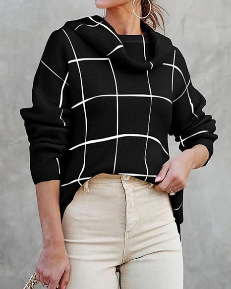 Damen Kariertes Hoodie mit Taschen und lässigem Schnitt EB