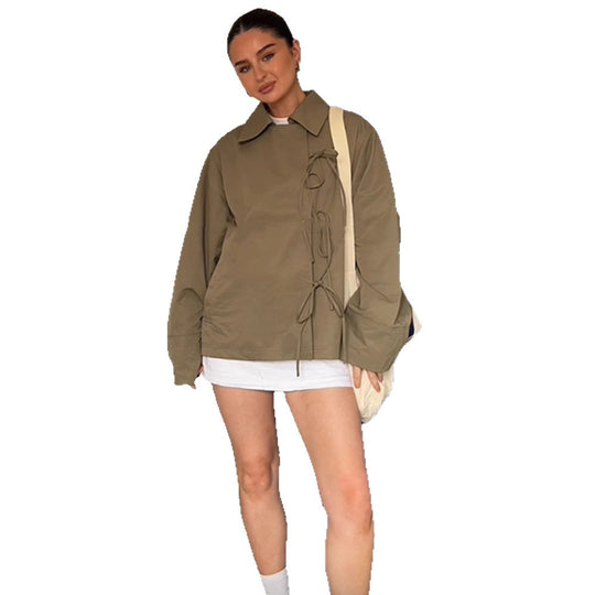 Damen lässige Windjacke mit verstellbarem Kordelzug EB