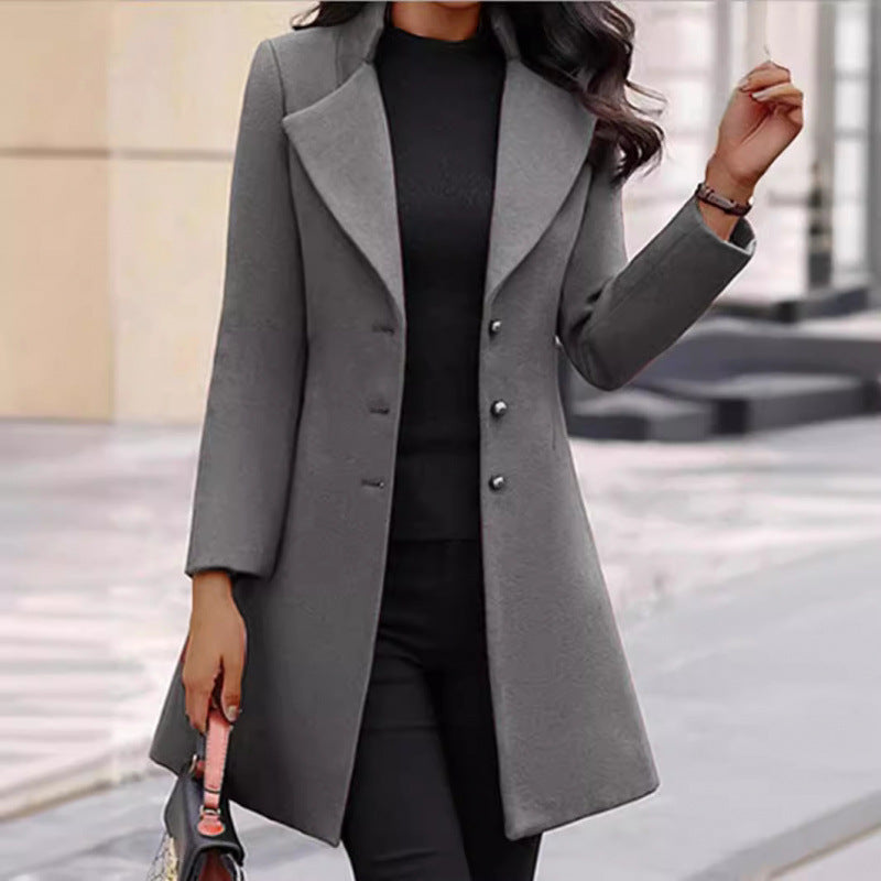 Damen eleganter Wollmantel mit strukturierter Passform und doppelt knopfverschlossenem Design EB