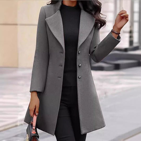 Damen eleganter Wollmantel mit strukturierter Passform und doppelt knopfverschlossenem Design EB