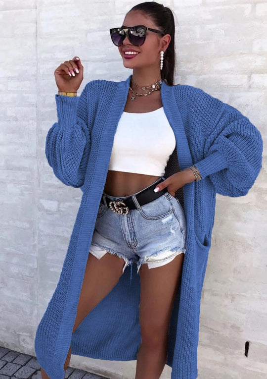 Damen Langer Strickmantel mit oversized Ärmeln und praktischen Taschen EB