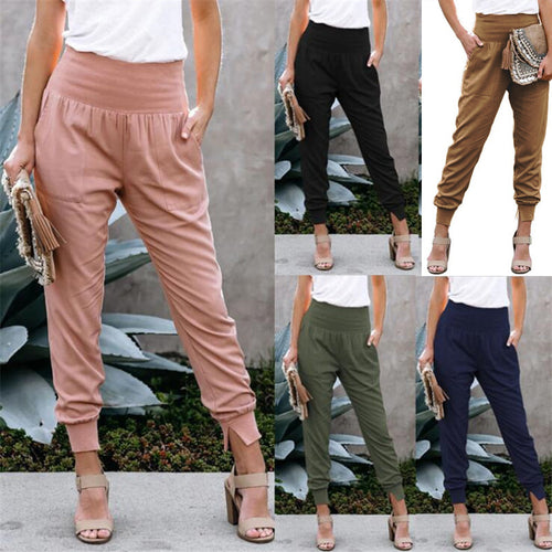 Damen Freizeithose mit hohem Bund und praktischen Tasche EB