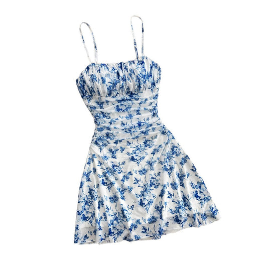 Damen Minikleid mit floralem Muster und rüschenbesetzten Trägern EB