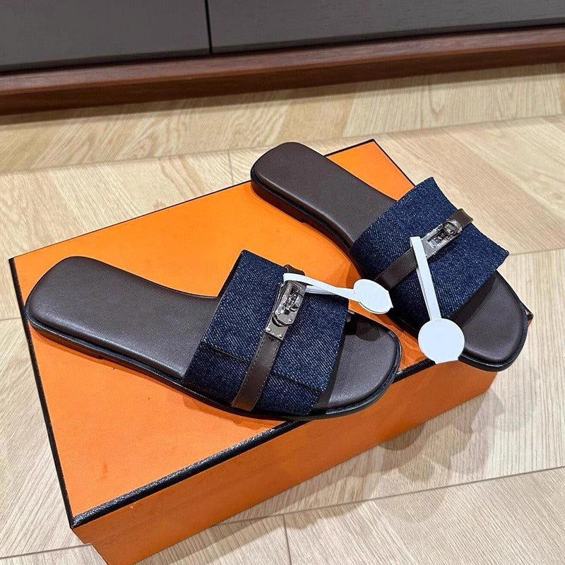 Damen elegante Slides mit luxuriöser Schnallenakzentgestaltung EB
