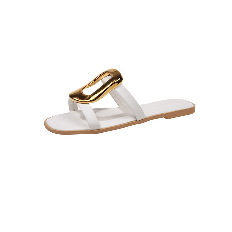 Damen modische Zehentrenner-Sandalen mit elegantem Metall-Detail EB