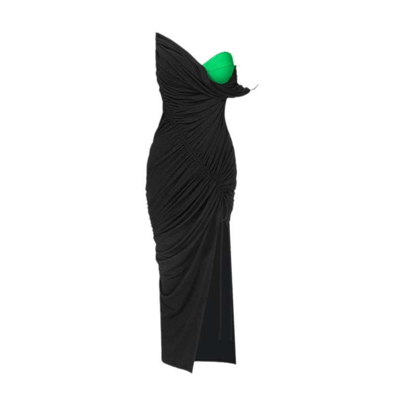 Damen drapiertes Maxikleid mit seitlichem Schlitz und asymmetrischem Schnitt EB