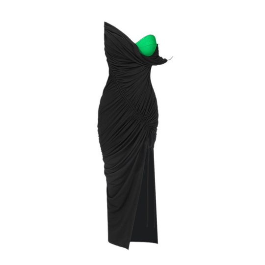 Damen drapiertes Maxikleid mit seitlichem Schlitz und asymmetrischem Schnitt EB