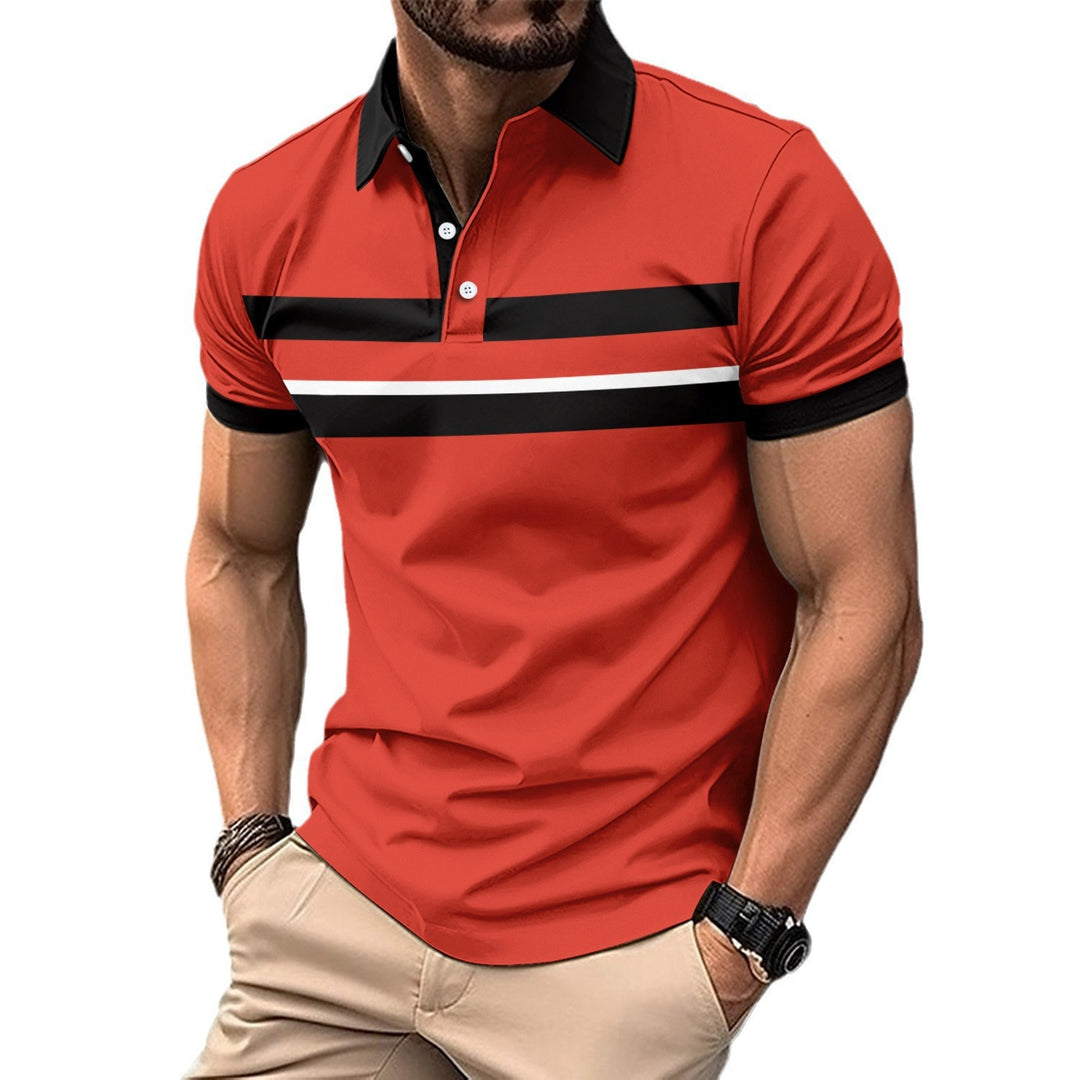 Herren Poloshirt mit modernem Kontraststreifen und atmungsaktiver Struktur EB