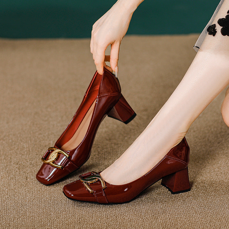 Damen elegante Blockabsatzschuhe mit modischem Schnallenakzent EB