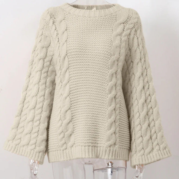 Damen Grobstrickpullover mit übergroßen Ärmeln EB