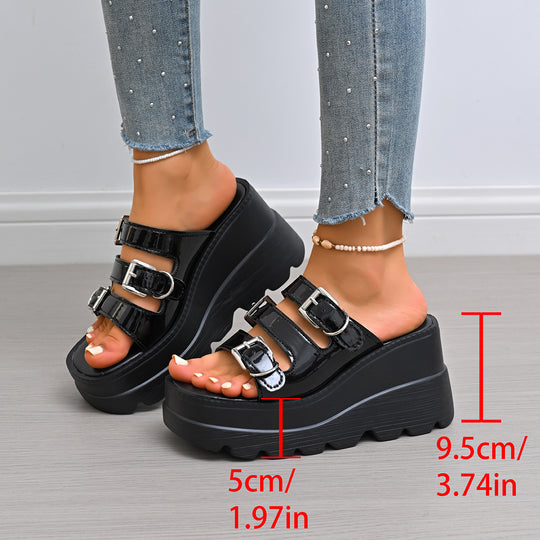 Damen Wedge-Pantoletten mit modischem Doppelriemen-Design und rutschfester Sohle EB
