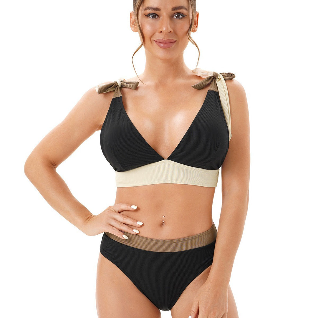 Damen Bikini-Set mit tiefem V-Ausschnitt und verstellbaren Trägerschleifen EB