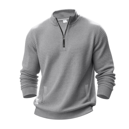 Herren nan Waffelstrick-Halbzip-Pullover mit Stehkragen und elastischem Saum EB