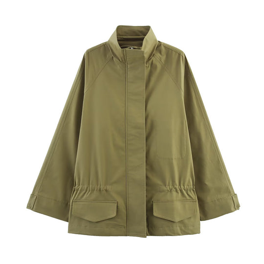 Damen lässige Utility-Jacke mit praktischem Kordelzug und großen Taschen EB
