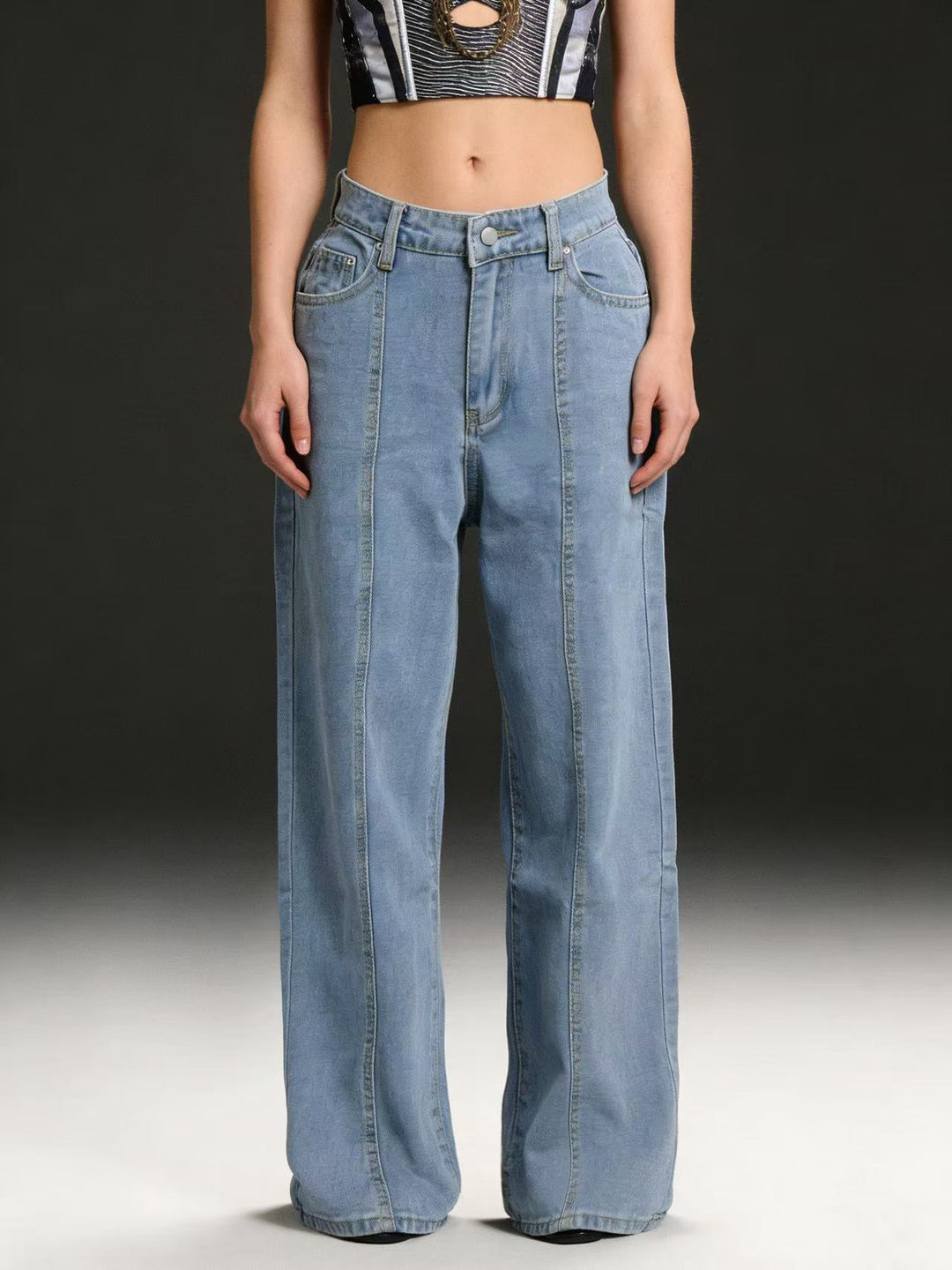 Damen Hoch taillierte weite Jeans mit raffinierten Nahtdetails EB