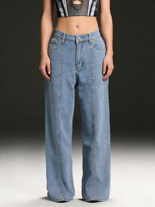 Damen Hoch taillierte weite Jeans mit raffinierten Nahtdetails EB