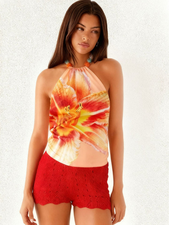Damen Haltertop mit floralem Muster und komfortablem Schnitt EB