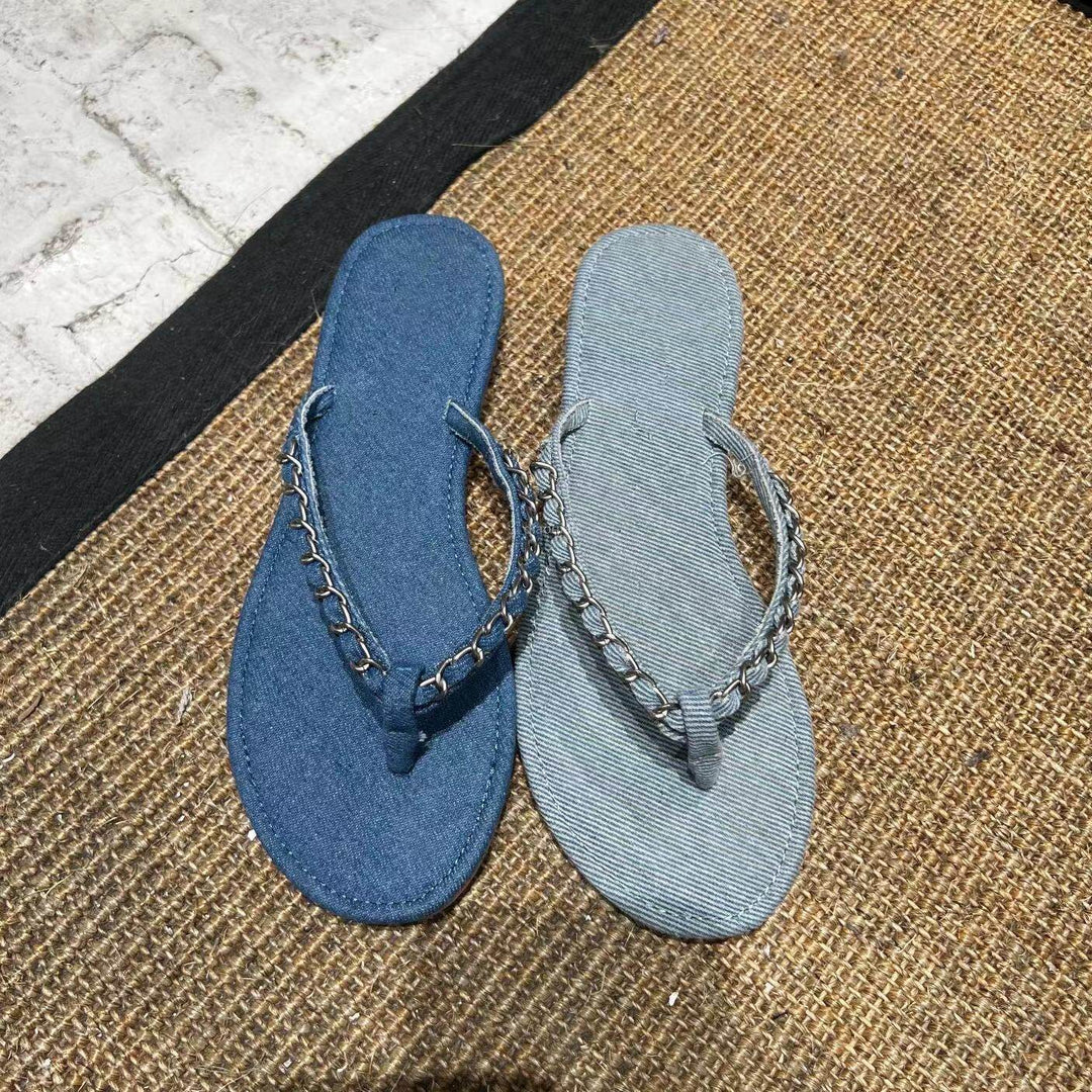 Damen Zehentrenner-Sandalen mit modischem Kettenakzent und ergonomischem Fußbett EB
