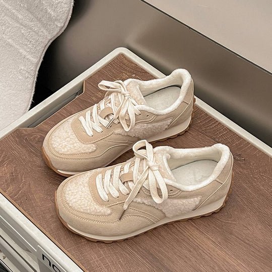 Damen sportliche Sneaker mit kuscheligem Fellkragen und rutschfester Gummisohle EB