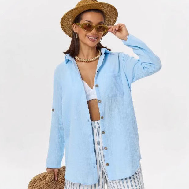 Damen lässige Sommerbluse mit Knopfdetail EB