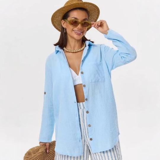 Damen lässige Sommerbluse mit Knopfdetail EB